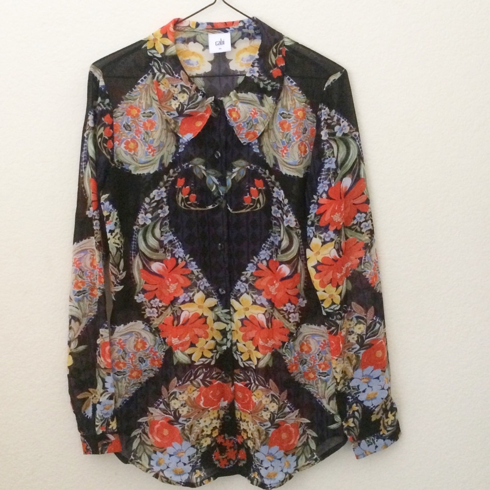 Cabi Armour Semi Sheer Floral Blouse